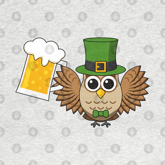 Cute Owl Drinking Beer Funny St Patrick's Day Cartoon by BirdAtWork